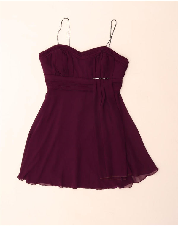 Vestido swing sem mangas feminino vintage IT 46 grande poliéster roxo