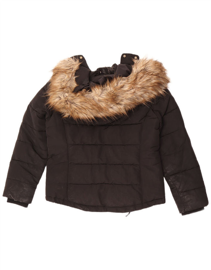 Jaqueta acolchoada com capuz feminina Topshop UK 12 poliéster preto médio