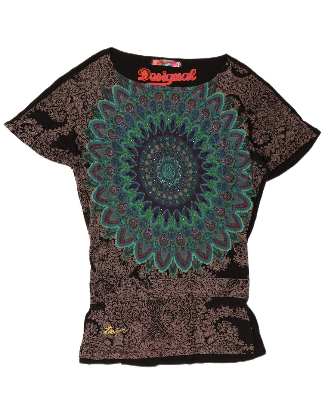 Blusa gráfica feminina Desigual Top UK 10 pequena preta floral