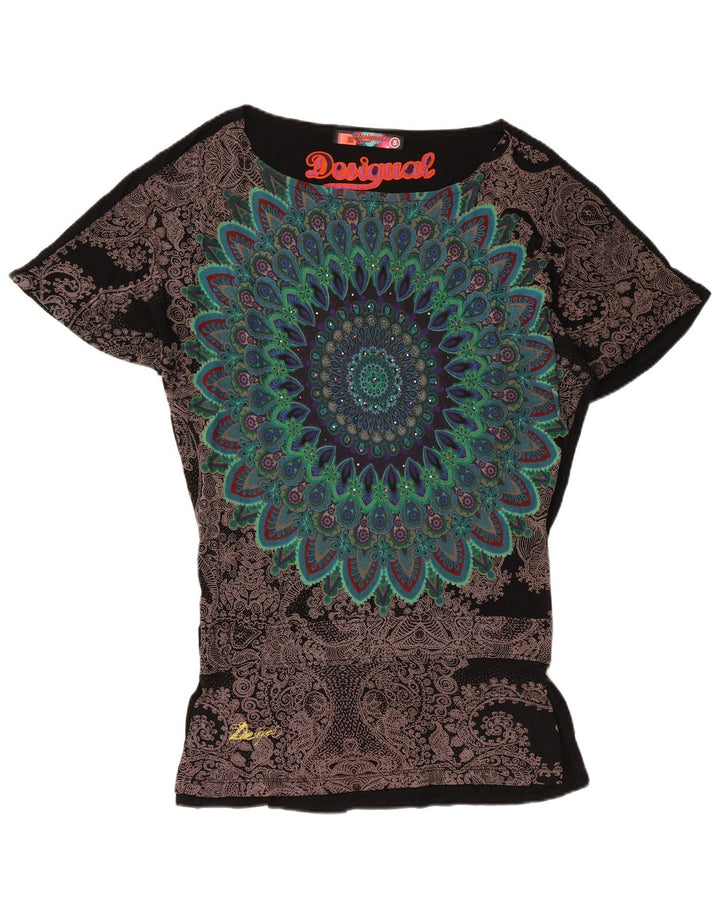 Blusa gráfica feminina Desigual Top UK 10 pequena preta floral