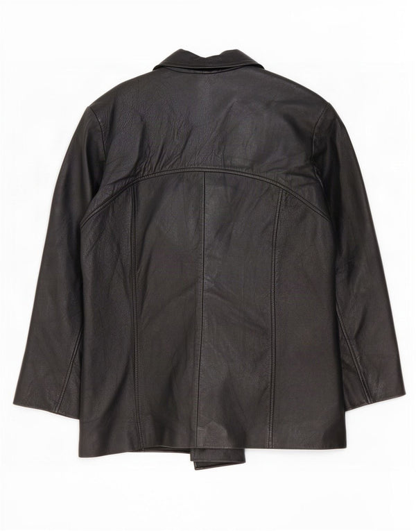 Jaqueta blazer feminina vintage de couro com 4 botões UE 42 grande preta