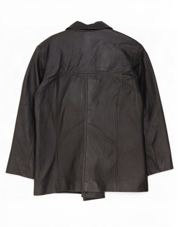 Jaqueta blazer feminina vintage de couro com 4 botões UE 42 grande preta