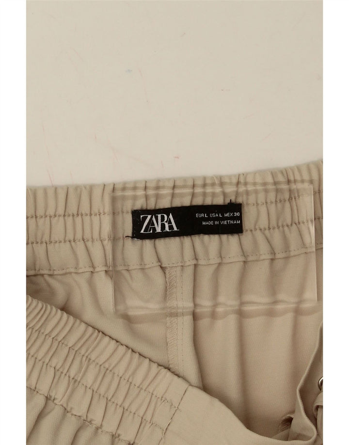 Calça feminina reta cortada ZARA grande W30 L25 bege