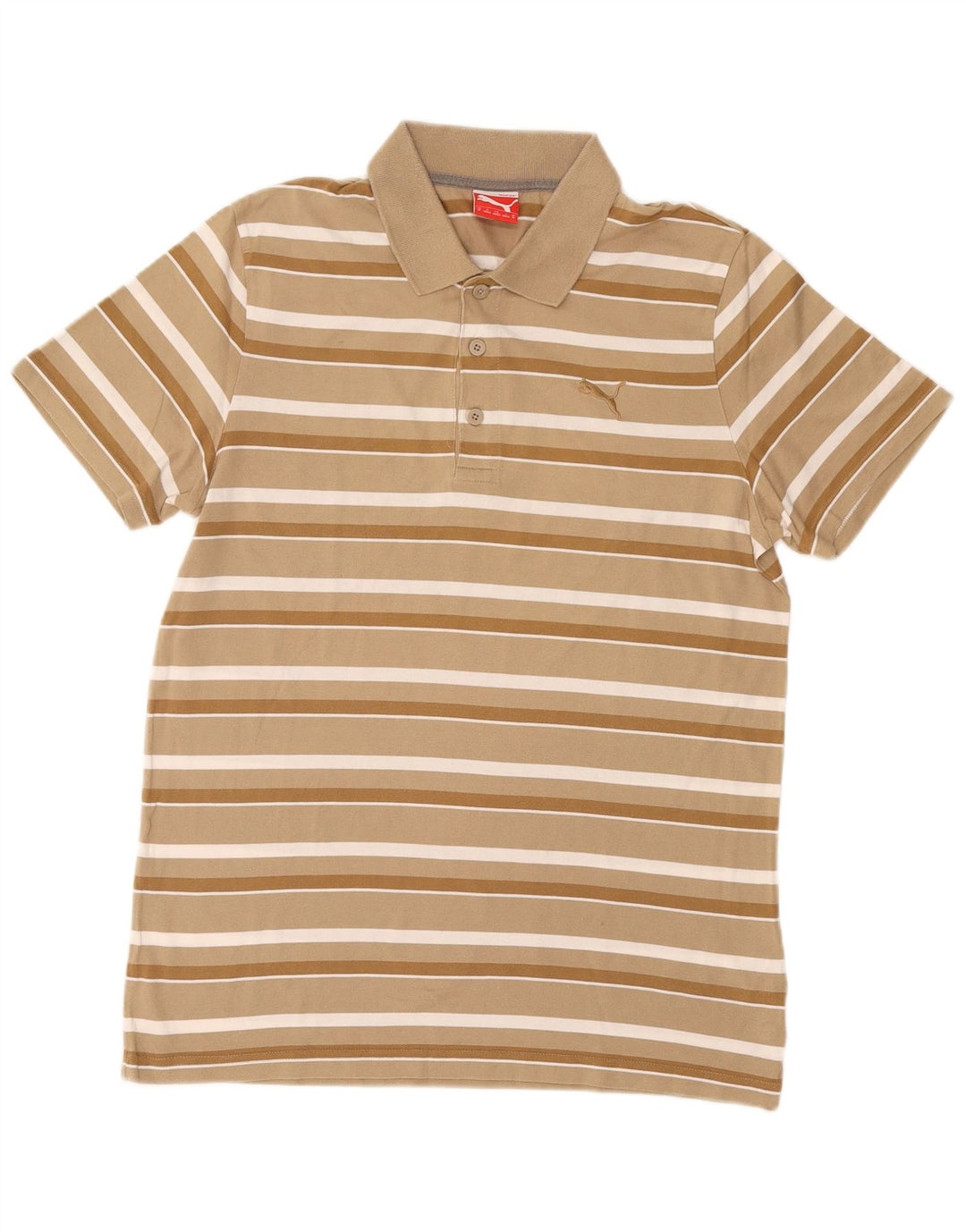 Camisa polo masculina PUMA de algodão listrado bege médio