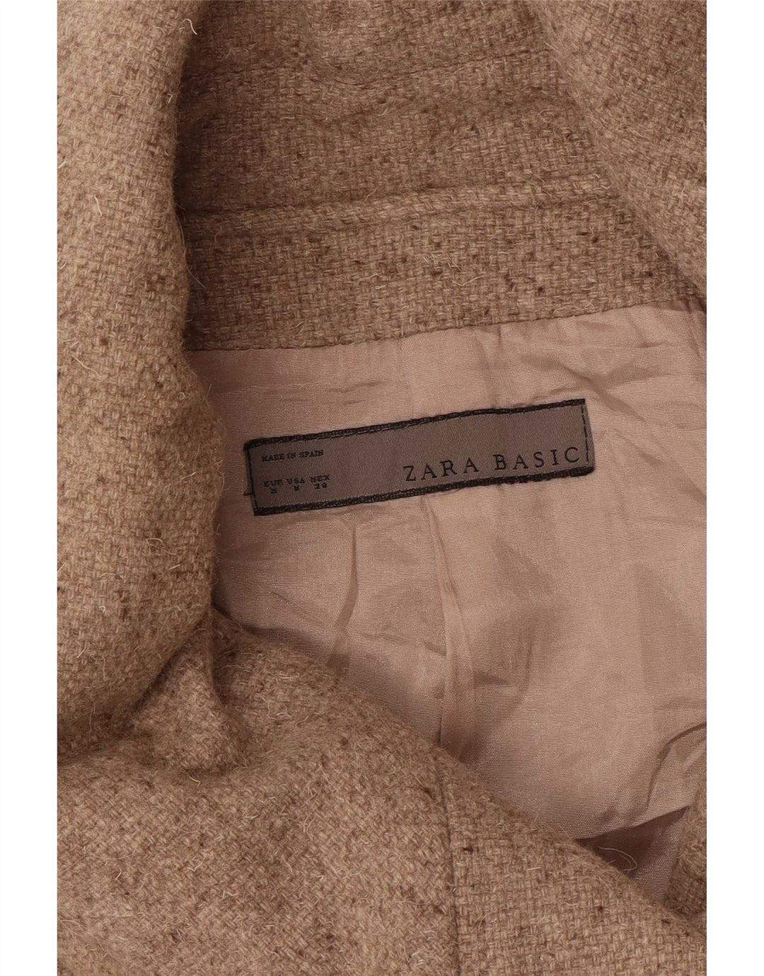 Casaco feminino Zara com peito duplo Reino Unido 12 bege médio manchado