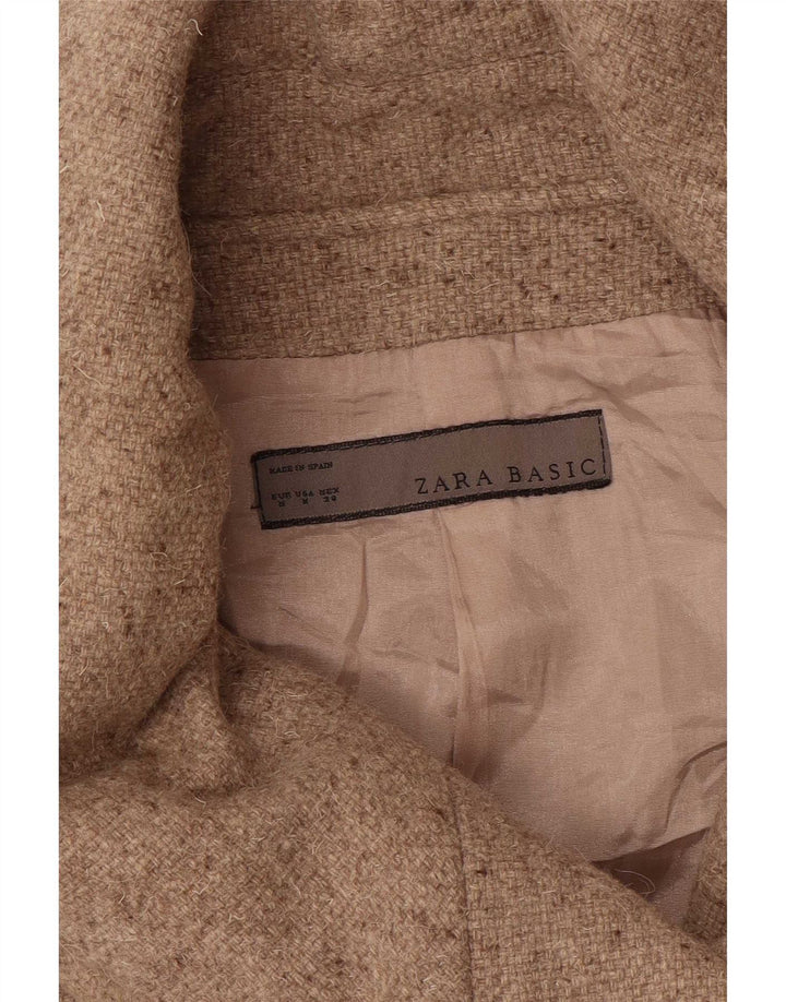 Casaco feminino Zara com peito duplo Reino Unido 12 bege médio manchado