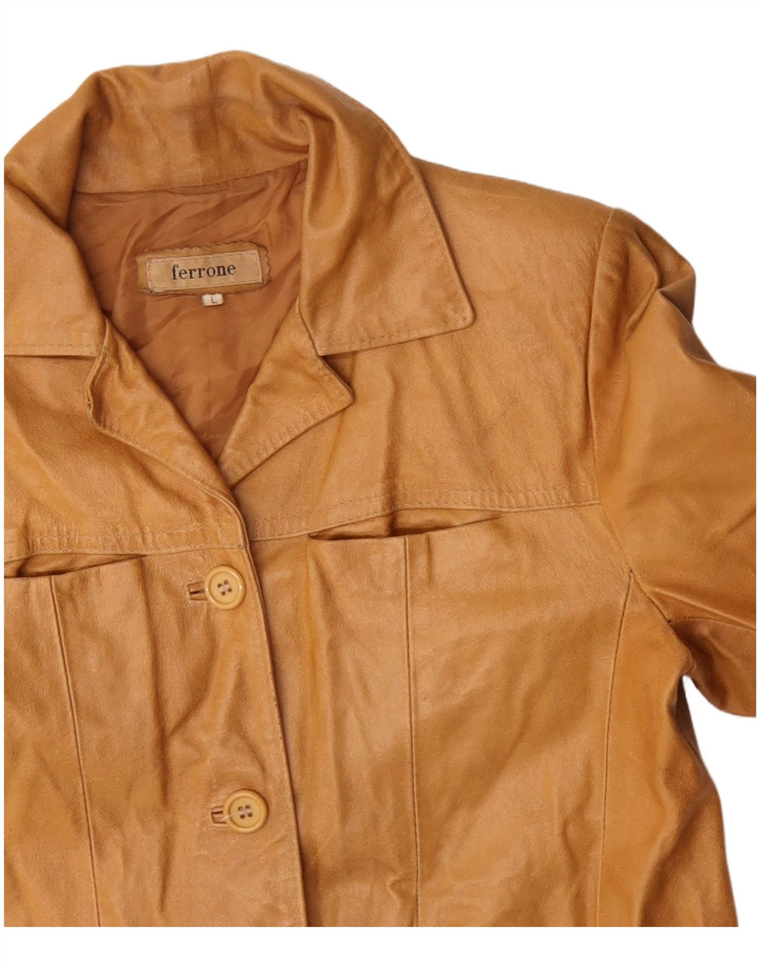 Jaqueta de couro feminina FERRONE Reino Unido 16 grande couro marrom