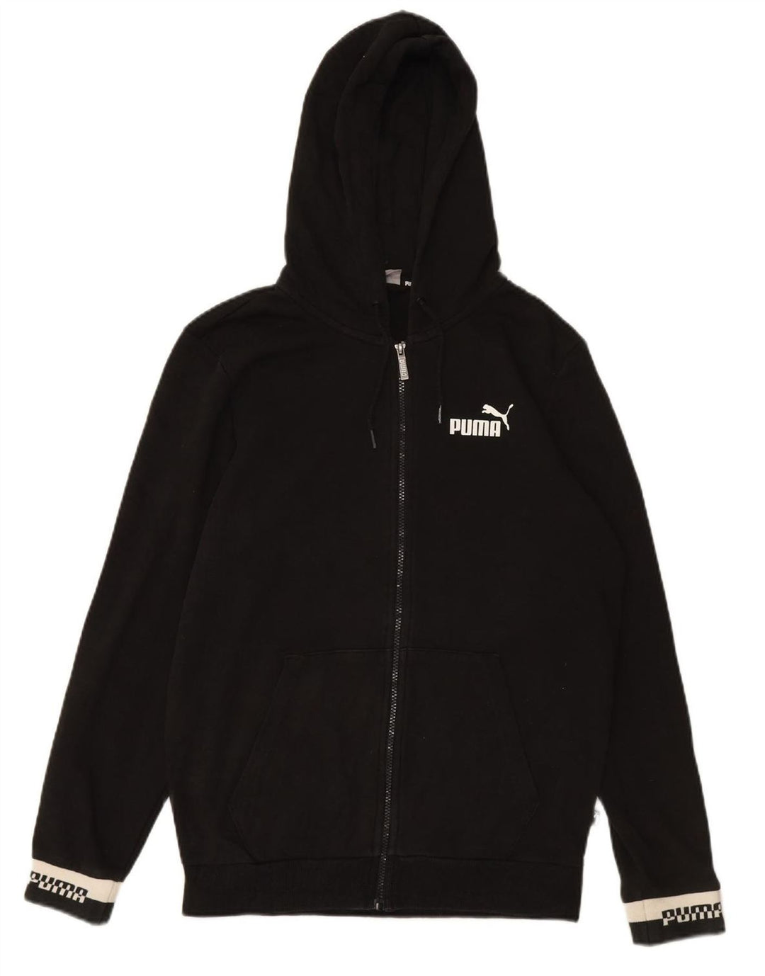 Suéter PUMA masculino com capuz e zíper pequeno algodão preto