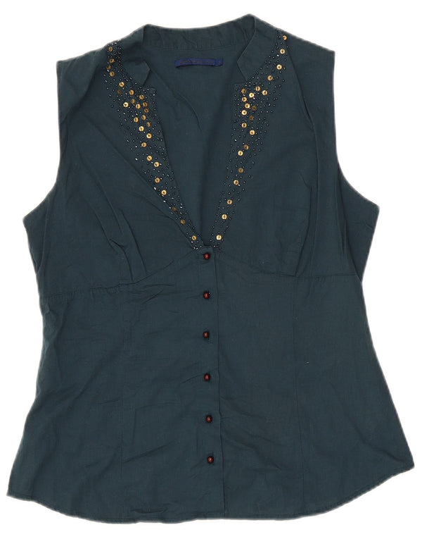 Blusa feminina sem mangas Gas UK 12 algodão verde médio