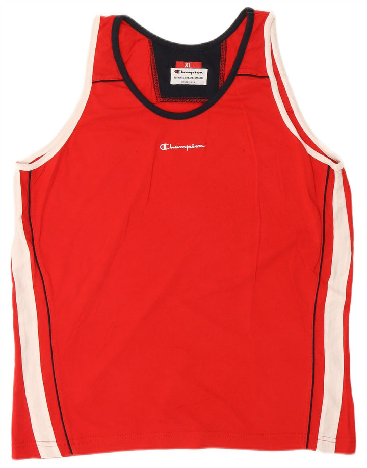 CHAMPION Mens Graphic Vest Top XL Vermelho Colorblock Algodão