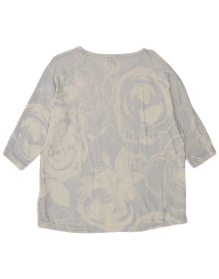 Top feminino Phase Eight manga 3/4 Reino Unido 12 algodão floral azul médio