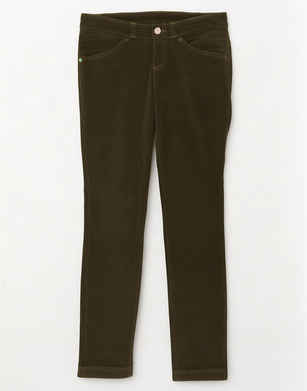 Calça feminina de veludo cotelê Benetton W30 L30 algodão cáqui