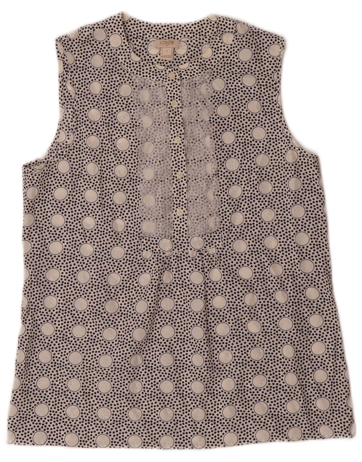 J. CREW Blusa feminina sem mangas top EUA 4 pequenas bolinhas brancas de poliéster