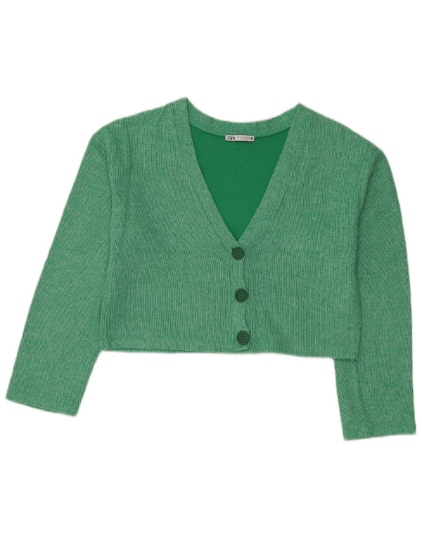 Zara Suéter feminino oversized crop cardigan Reino Unido 10 pequeno algodão verde