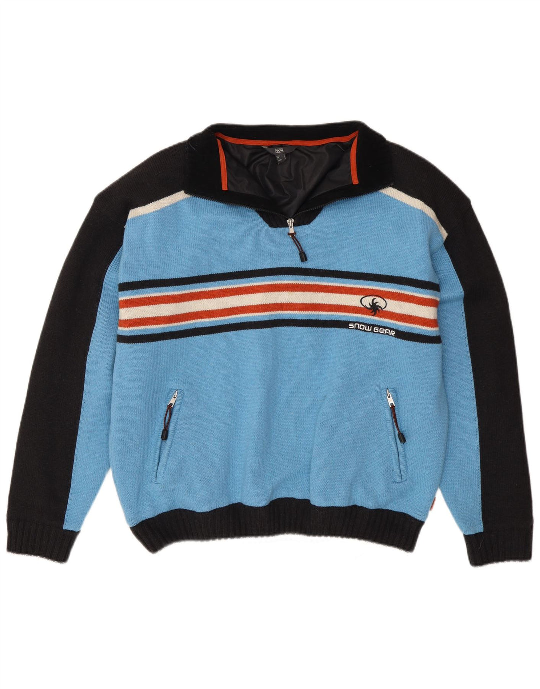 Suéter masculino TCM com zíper e gola em bloco grande azul acrílico
