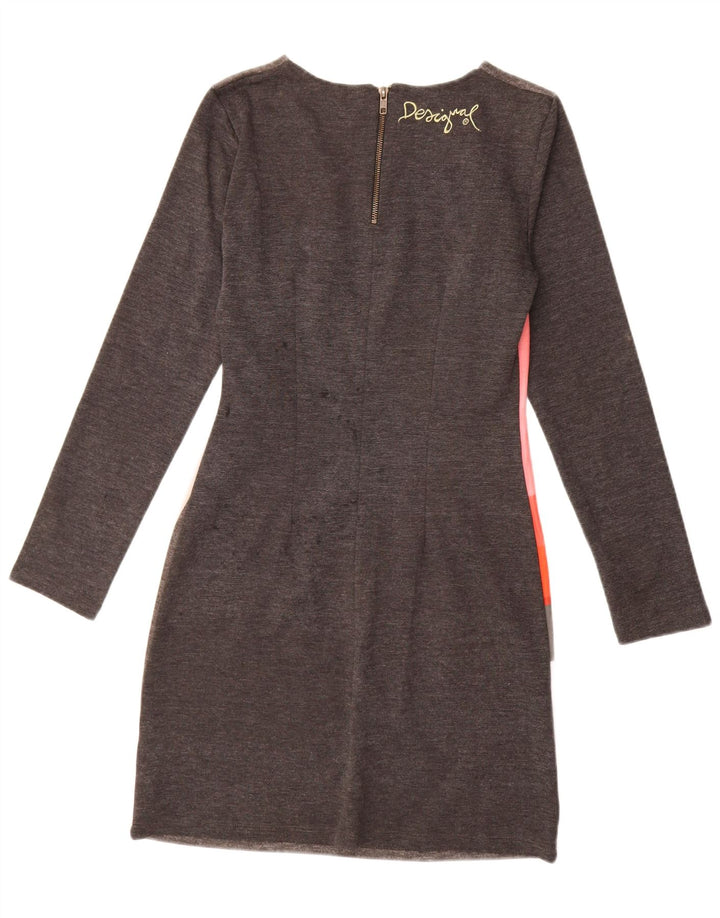 Vestido bainha feminino Desigual manga comprida UK 12 cinza médio geométrico