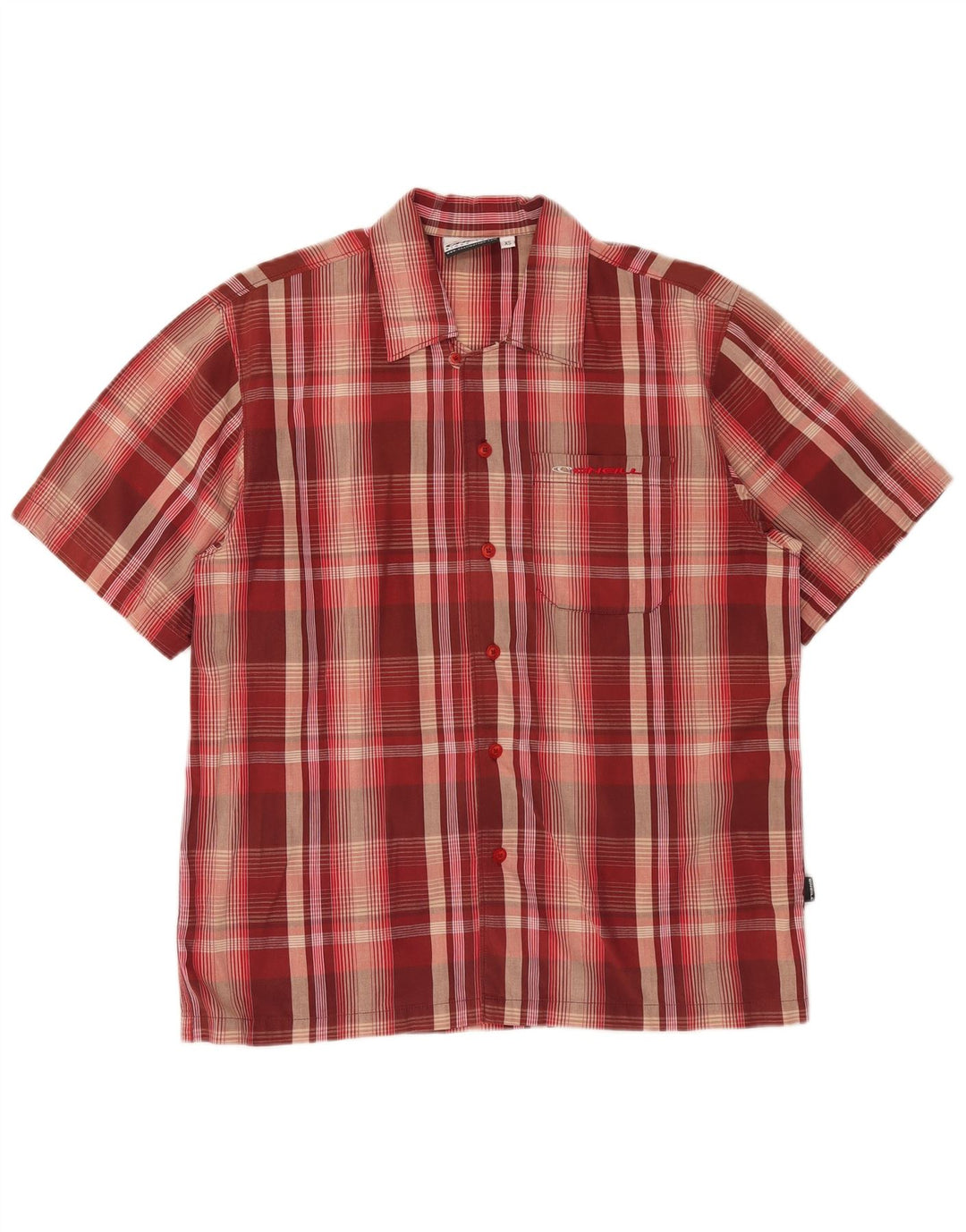 Camisa masculina de manga curta solta O'Neill XS de algodão xadrez vermelho