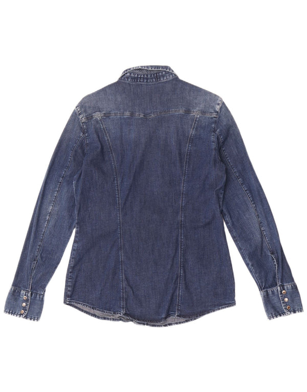 Camisa jeans feminina Gas UK 14 grande algodão azul