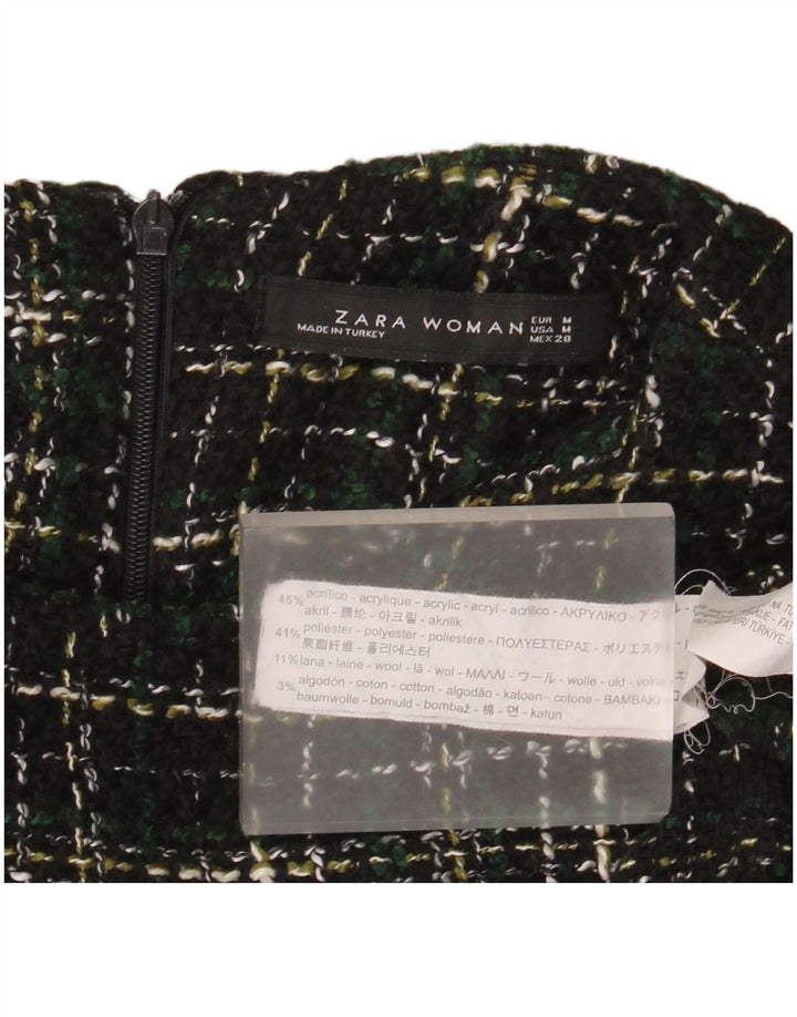 Vestido feminino de manga comprida Zara Reino Unido 14 acrílico xadrez verde médio