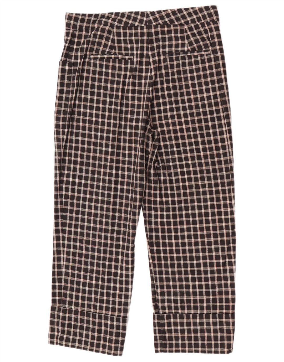Calça feminina Zara cortada média W28 L23 algodão xadrez preto