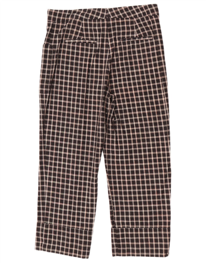 Calça feminina Zara cortada média W28 L23 algodão xadrez preto