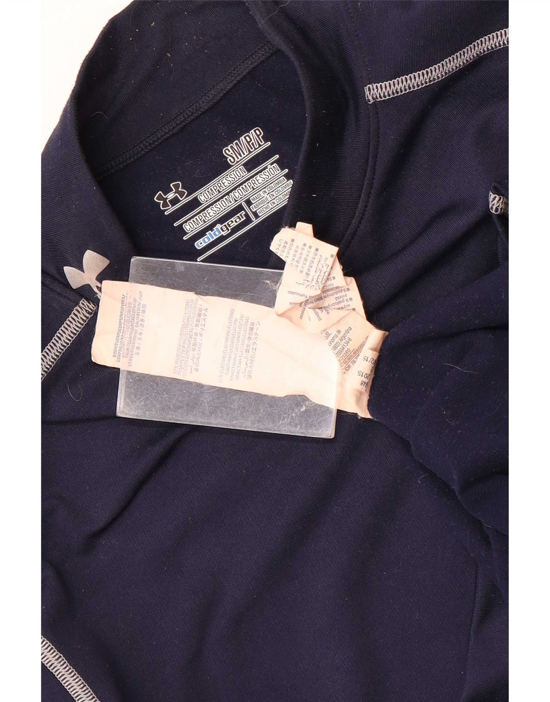 Camiseta masculina Under Armour Cold Gear Graphic manga comprida pequena listrada azul marinho