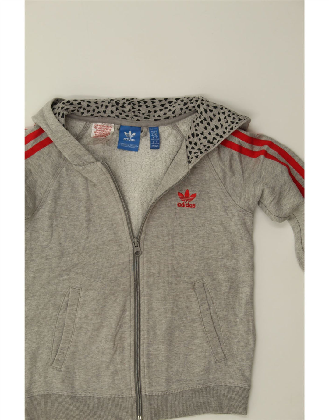 ADIDAS Girls Graphic Zip Hoodie Sweater 9-10 Years Grey Vintage Adidas and Second-Hand Adidas from Messina Hembry 