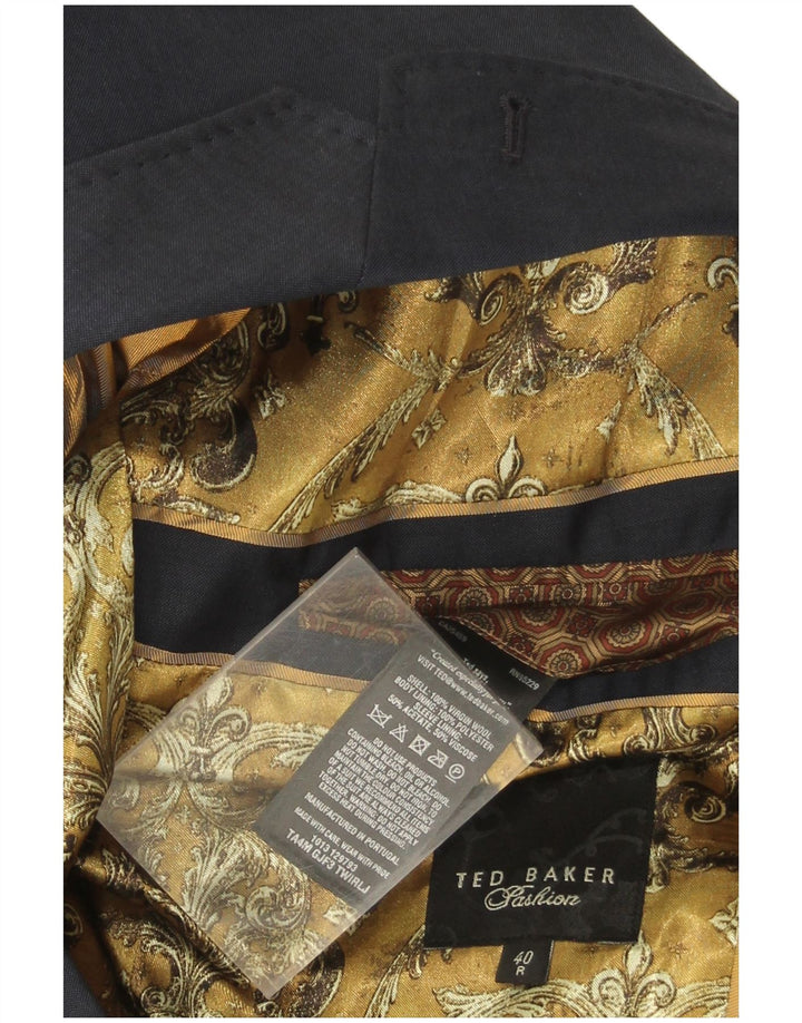 Jaqueta blazer masculina Ted Baker com 2 botões Reino Unido 40 grande lã virgem azul marinho