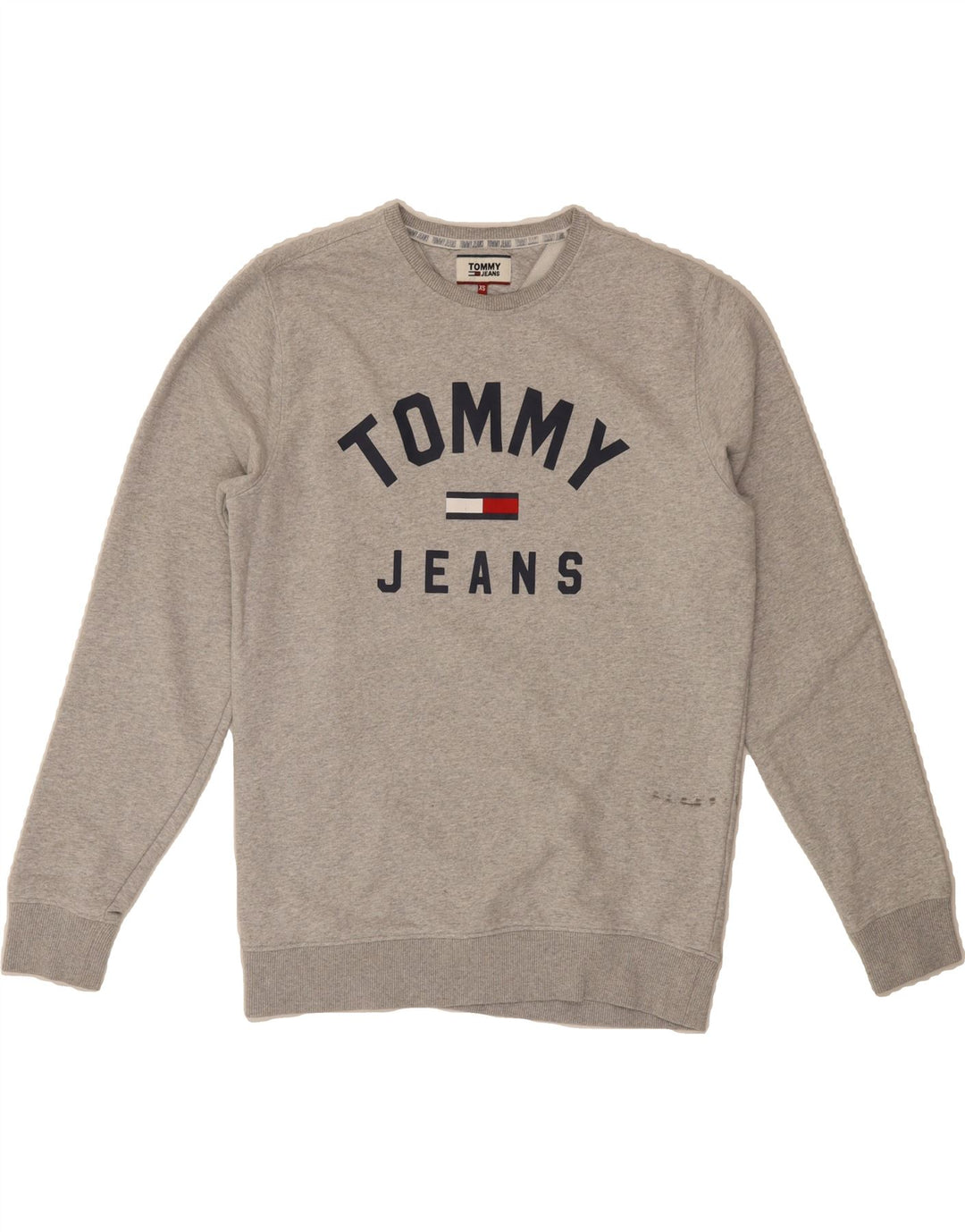 TOMMY HILFIGER Mens Graphic Sweatshirt Jumper XS Grey Cotton Vintage Tommy Hilfiger and Second-Hand Tommy Hilfiger from Messina Hembry 