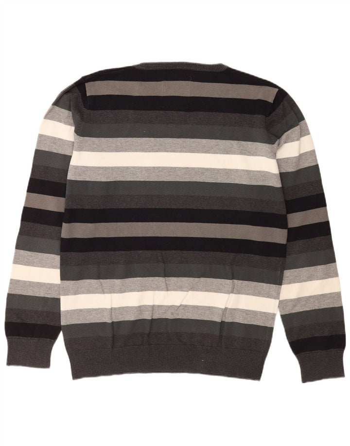 Suéter masculino Jack & Jones com decote em V grande listrado cinza