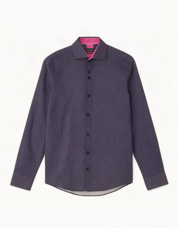 Camisa masculina Guide London pequena azul marinho xadrez algodão