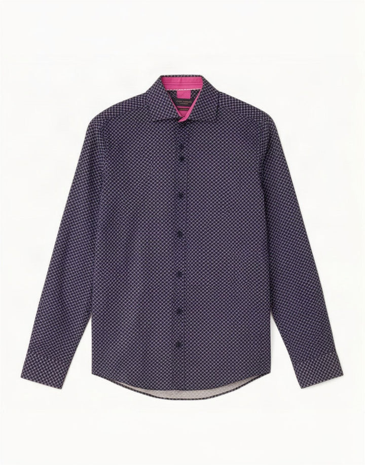 Camisa masculina Guide London pequena azul marinho xadrez algodão