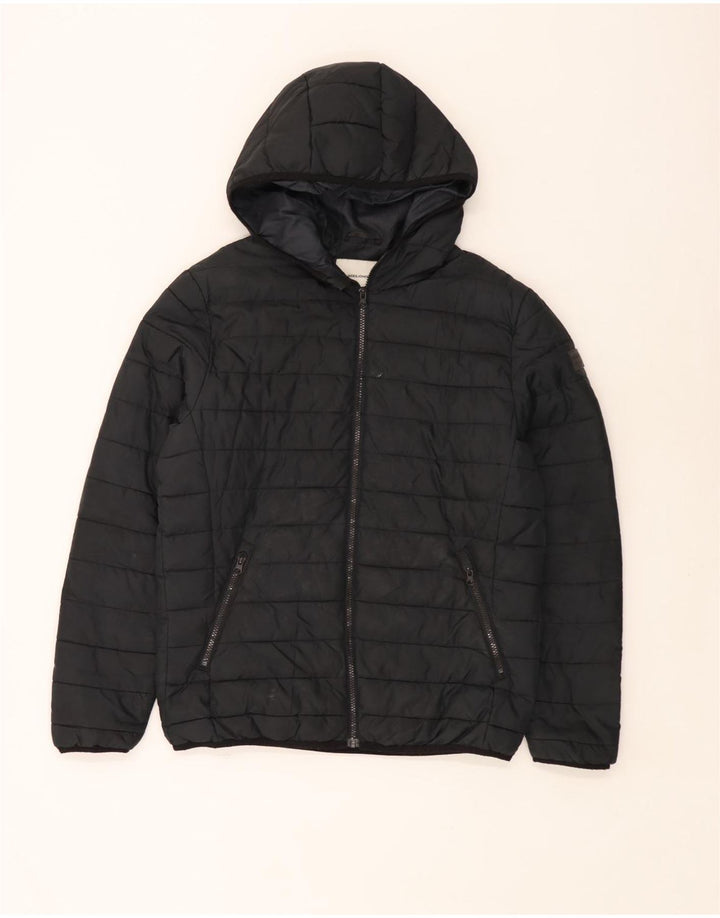 Jaqueta masculina acolchoada com capuz Jack & Jones Reino Unido 40 grande poliéster preto