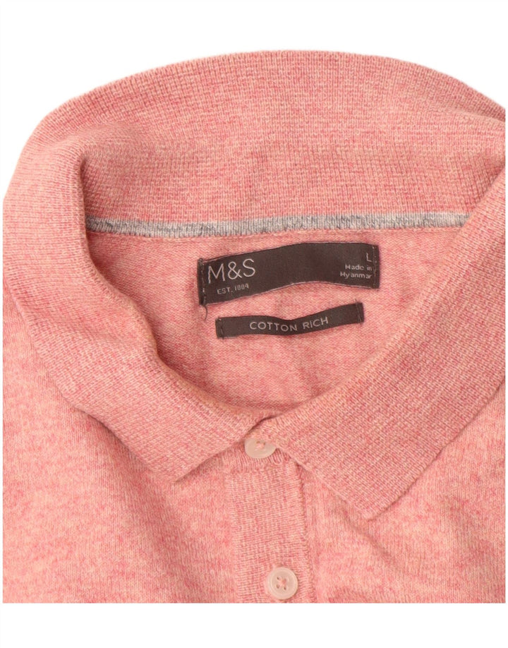 Suéter masculino Marks & Spencer com gola polo, grande algodão rosa