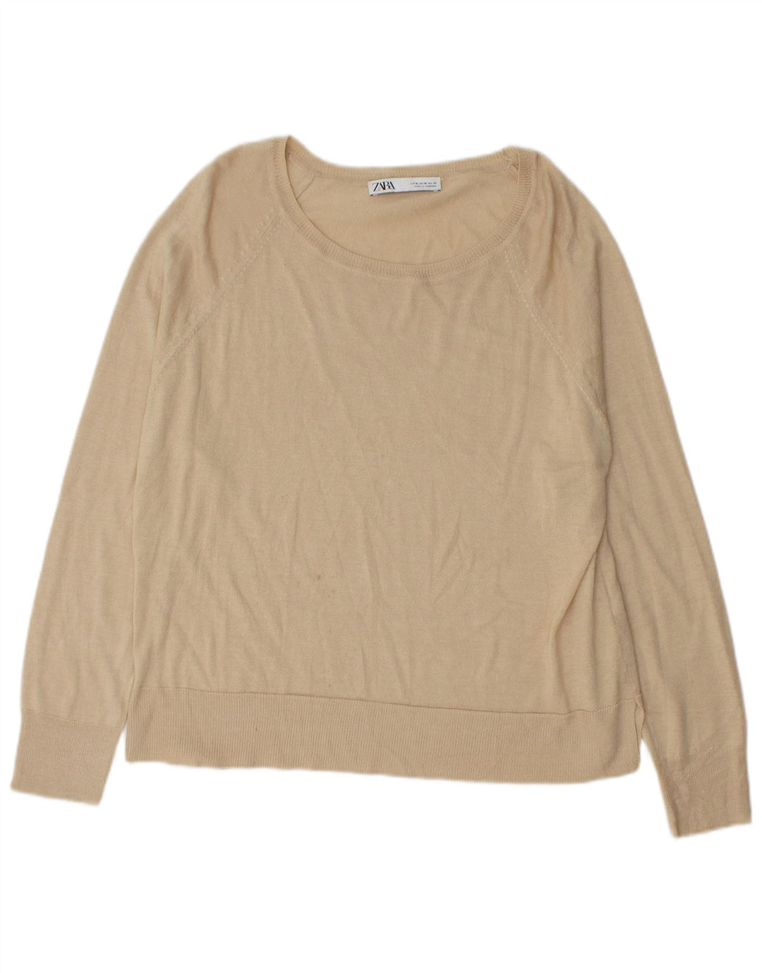 Suéter feminino Zara com gola canoa Reino Unido 14 viscose bege médio