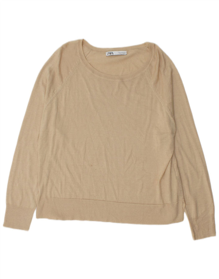Suéter feminino Zara com gola canoa Reino Unido 14 viscose bege médio