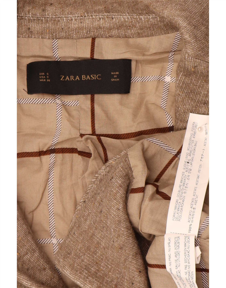 Jaqueta blazer feminina Zara com 1 botão Reino Unido 10 pequeno acetato manchado marrom