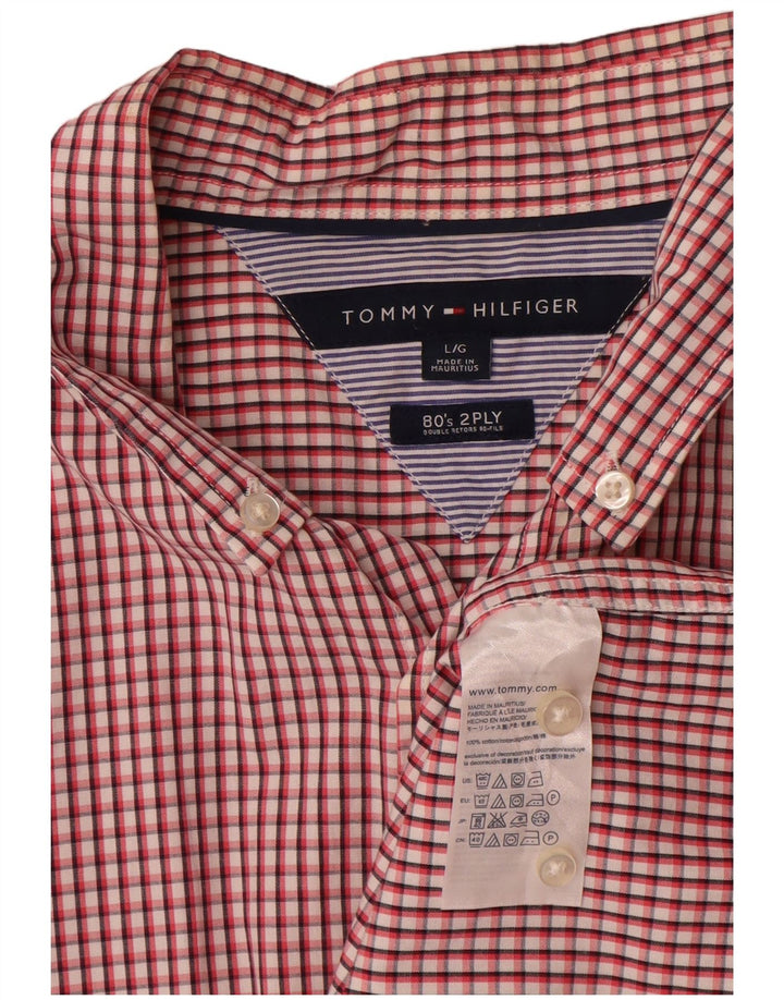 Camisa masculina Tommy Hilfiger grande xadrez vermelho algodão