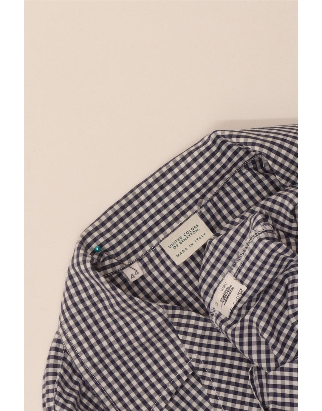 Camisa feminina Benetton IT 44 médio algodão guingão azul marinho