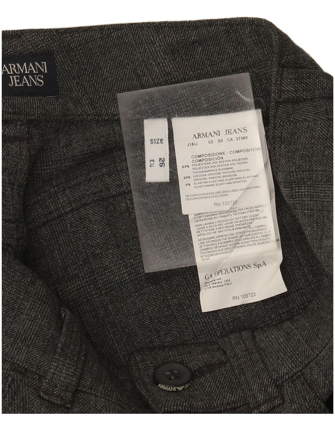 Calça feminina casual slim Armani W26 L28 poliéster xadrez cinza