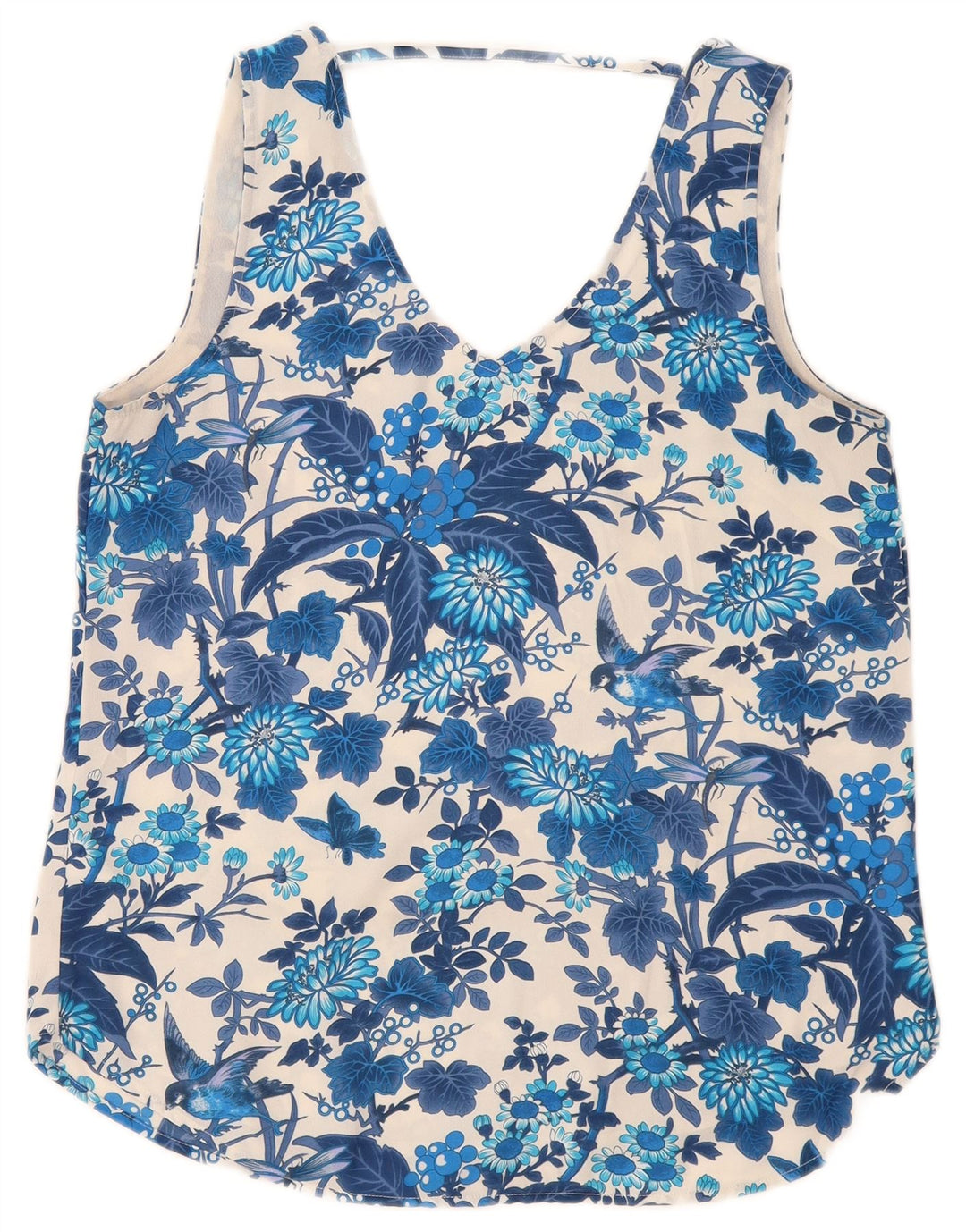 Blusa feminina sem mangas Oasis UK 12 poliéster floral azul médio