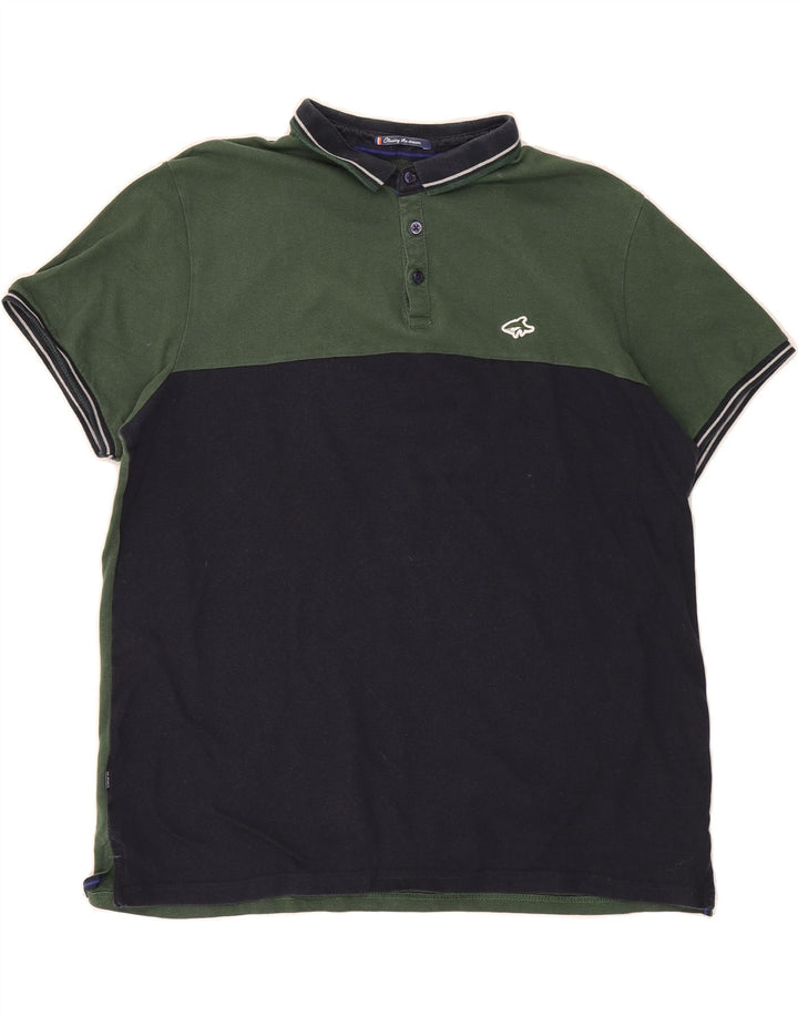 LE SHARK Mens Polo Shirt XL Green Colourblock Cotton Vintage Le Shark and Second-Hand Le Shark from Messina Hembry 