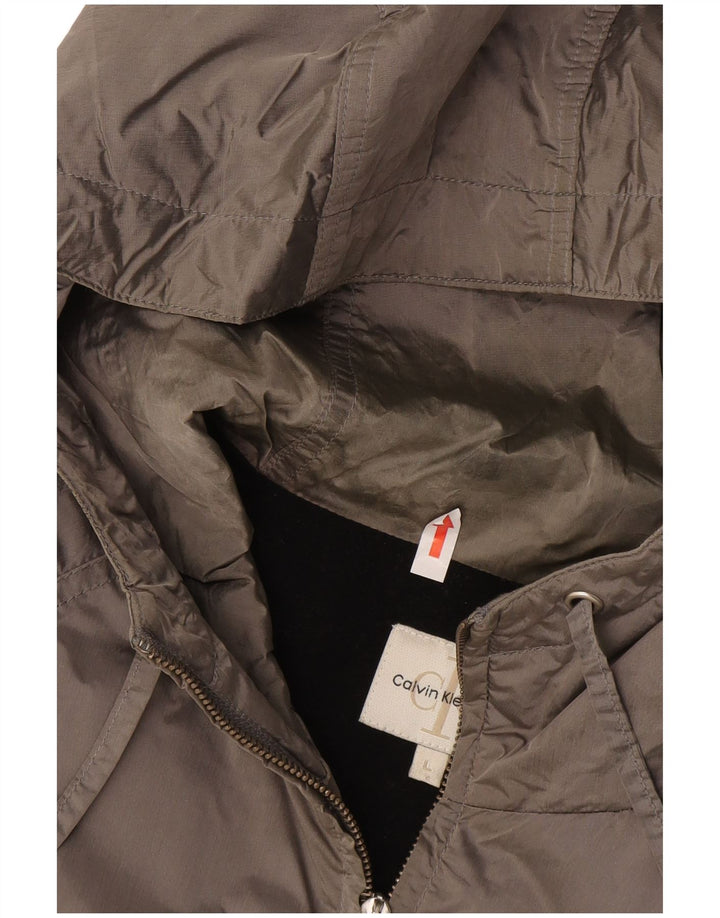 Jaqueta corta-vento feminina Calvin Klein com capuz Reino Unido 16 grande cinza poliamida