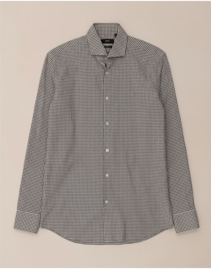 Camisa masculina Hugo Boss Slim Fit tamanho 38 15 xadrez branco médio
