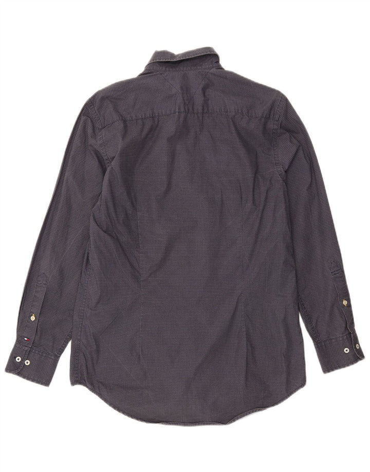 Camisa masculina TOMMY HILFIGER slim fit médio algodão manchado azul marinho