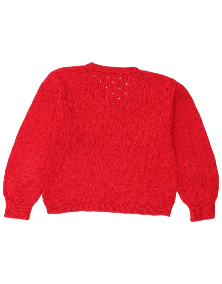 Suéter feminino vintage com decote em V UK 12 vermelho médio