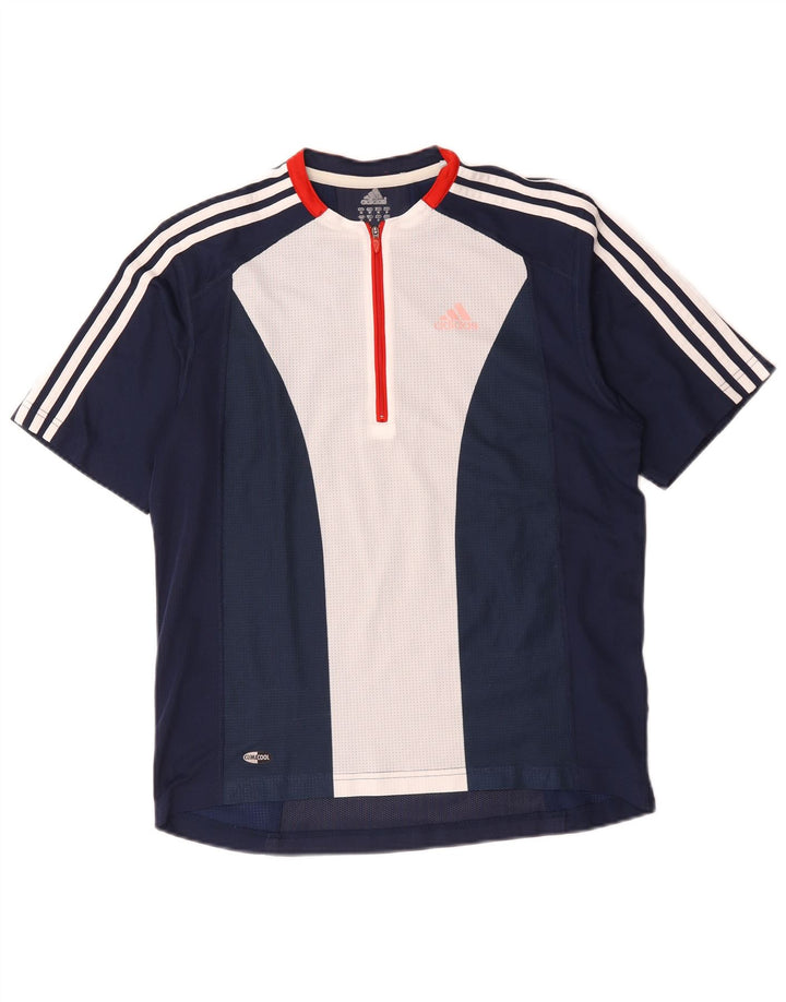 Adidas Masculino Climacool Zip Neck Camiseta Top Médio Azul Marinho Colourblock