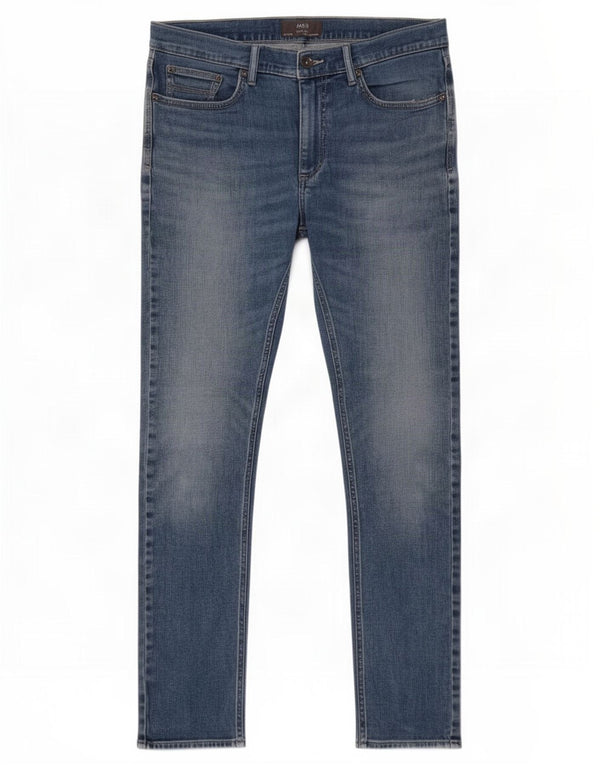 Marks & Spencer Masculino Slim Jeans W34 L33 Azul Algodão