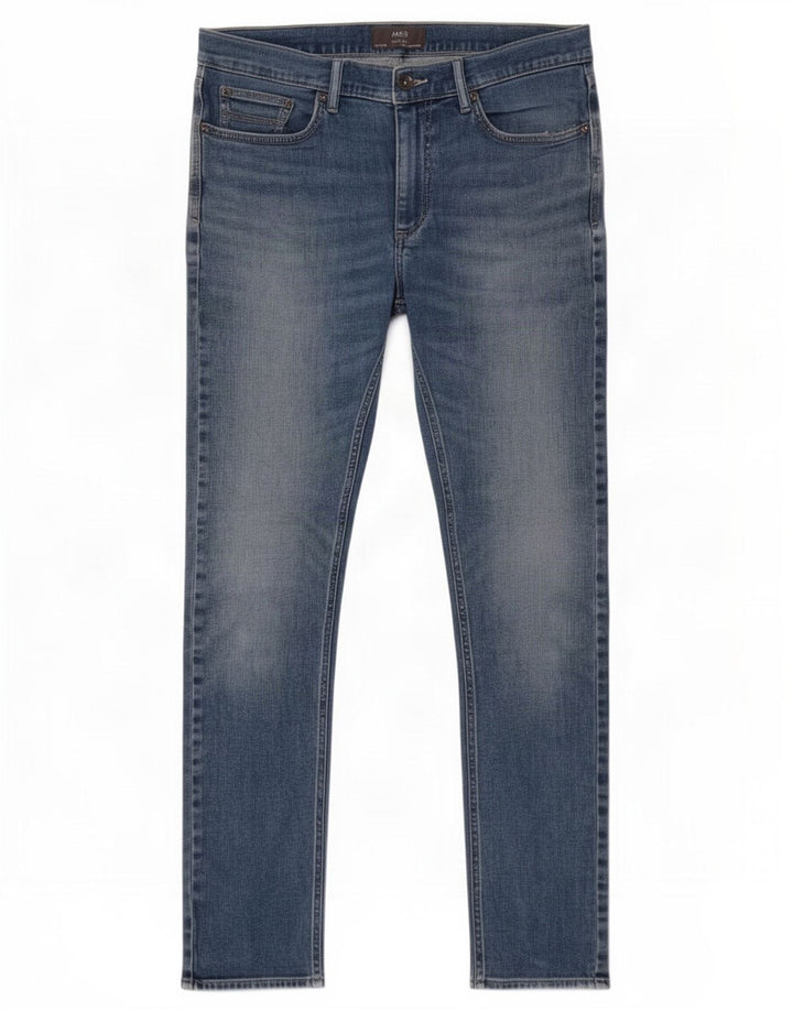 Marks & Spencer Masculino Slim Jeans W34 L33 Azul Algodão