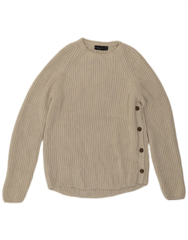 Zara Suéter masculino com gola redonda grande acrílico cinza
